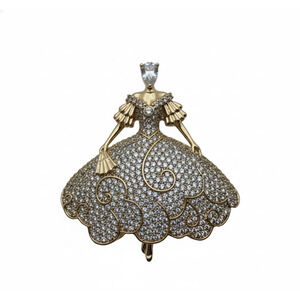 Elegant Gold Plated Woman Figurine Brooch Pin for Women White Crystals